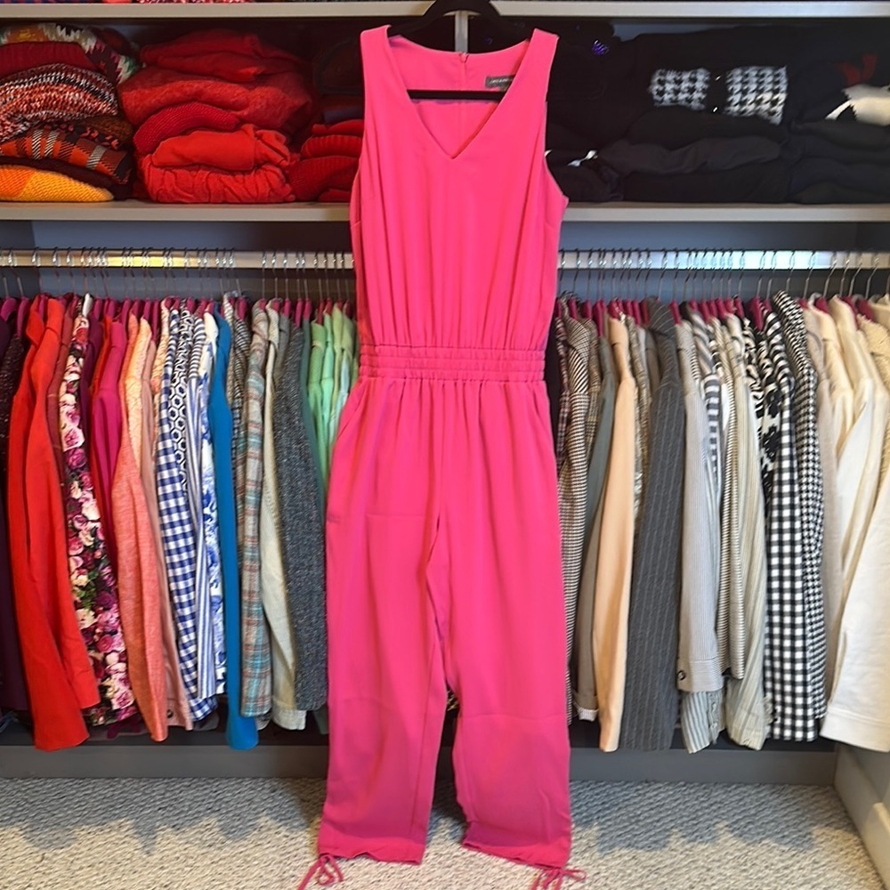 Kate & Mallory pink sleeveless elastic waistband tie hem 2 pocket jumpsuit S